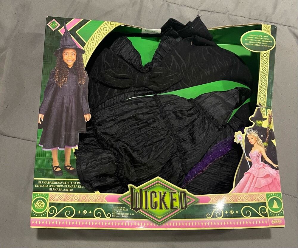 Wicked Elphaba Costume Girls 4 6 Robe Hat Set New